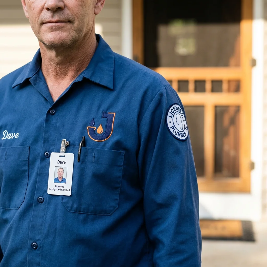 Licensed plumber showing ID badge in Los Banos, CA