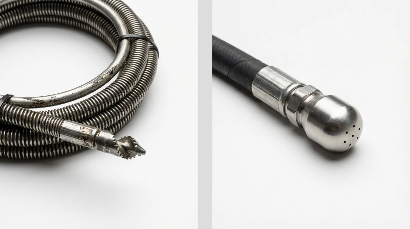 Drain snake cable and hydro jetting nozzle used for drain cleaning in Los Banos, CA
