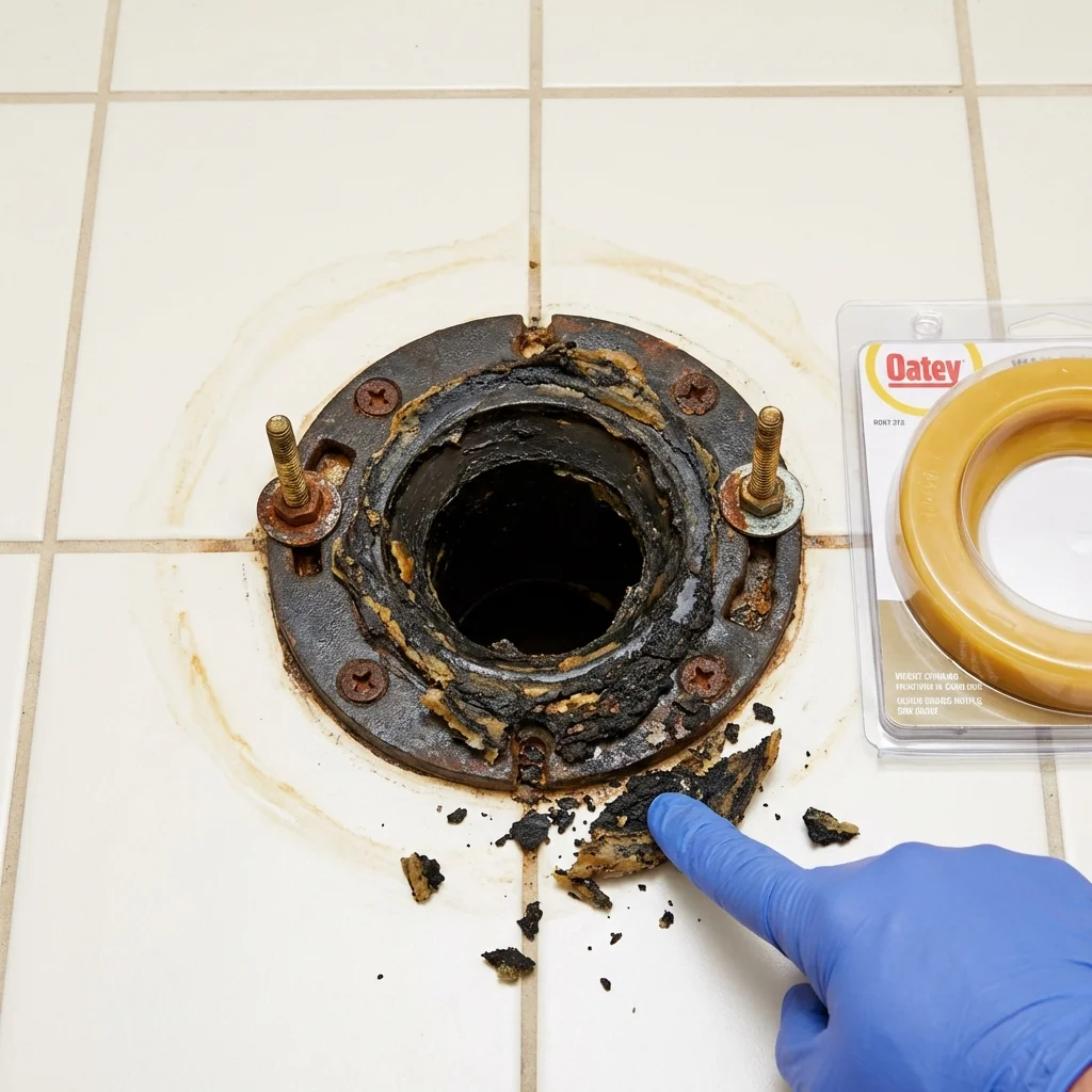 Failed wax ring showing water seepage at the base of a toilet in a Los Banos, CA home